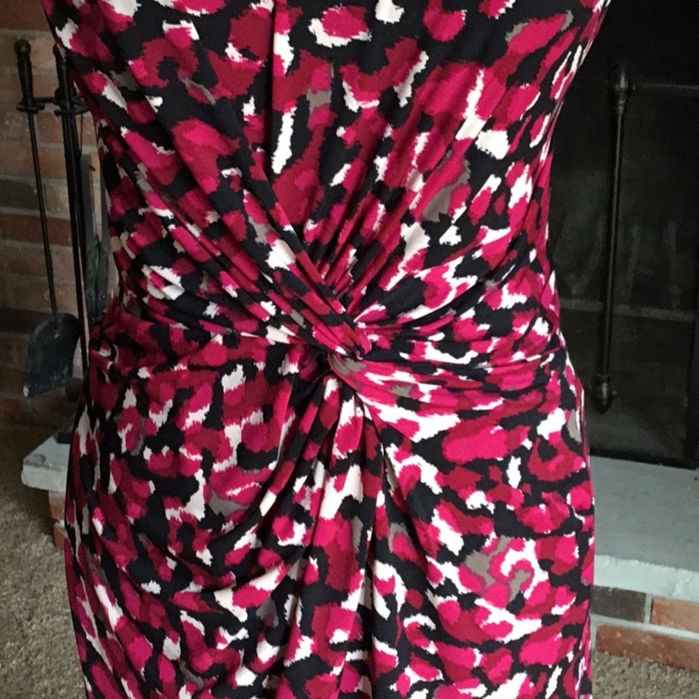 Evan Picone burgundy, black and cream dress - Picture 2 of 8